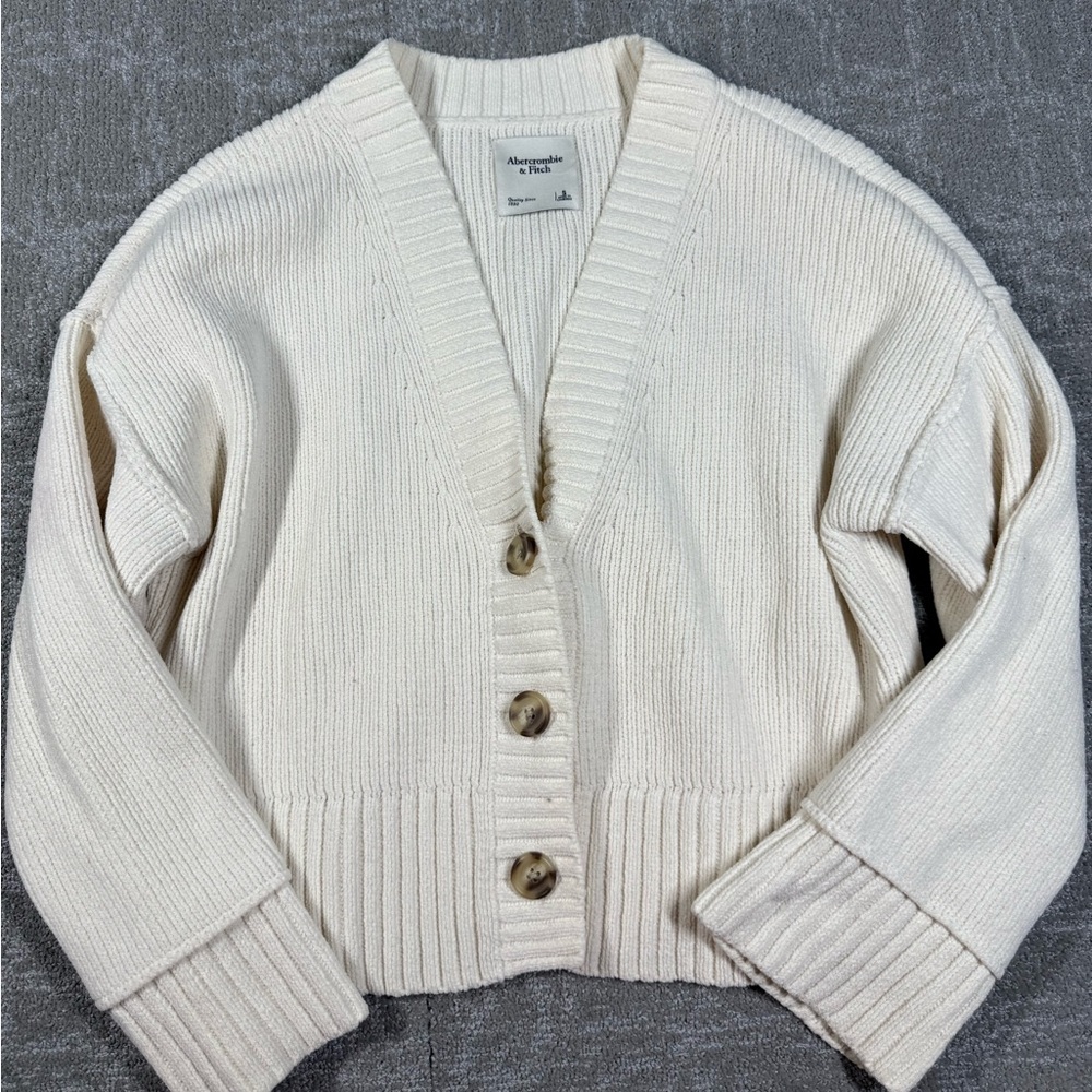Abercrombie & Fitch Cream Ribbed Button-Front Cardigan